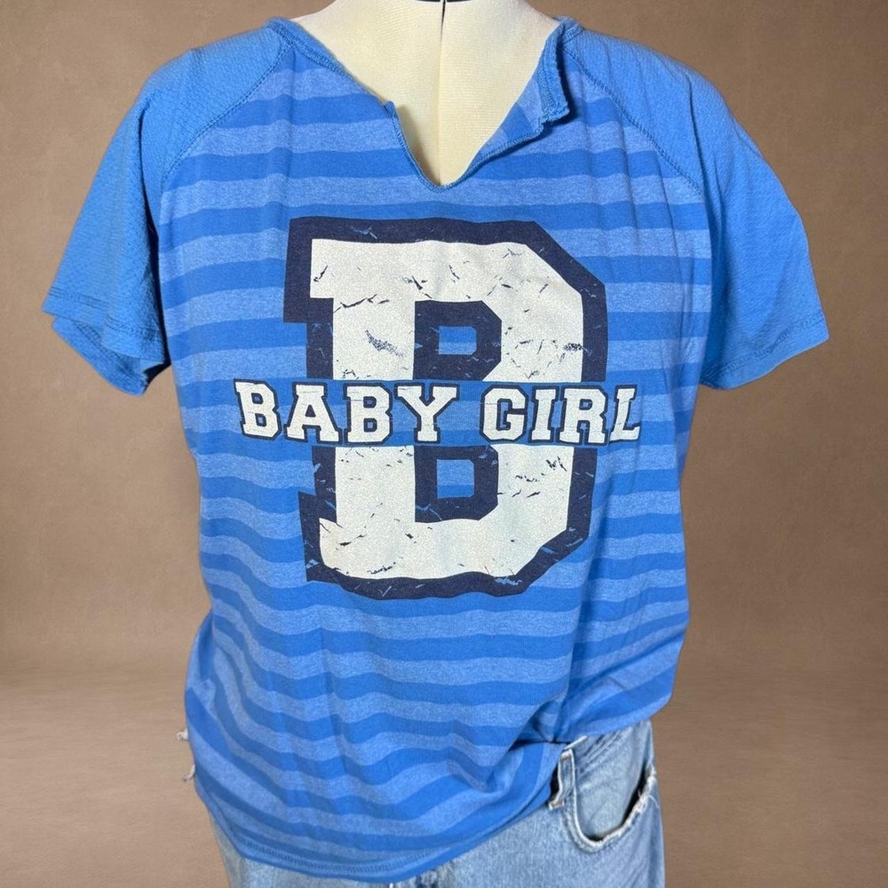 Zoey Beth Plus Y2K Baby Girl Blue Striped Polo Tee Rugby Preppy Graphic 2X